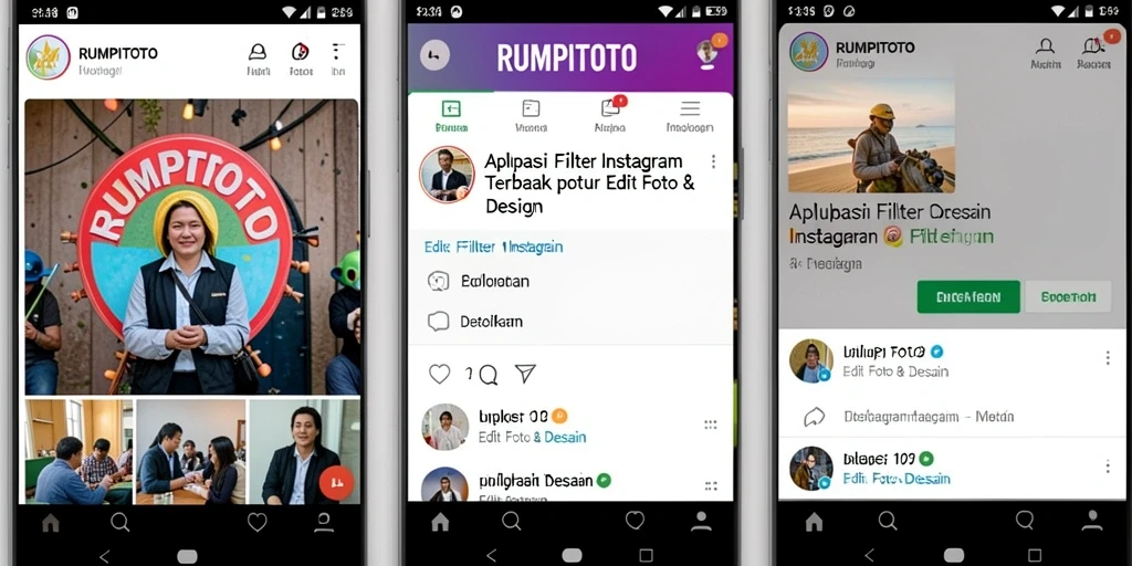 Tampilan antarmuka RUMPITOTO dengan berbagai pilihan filter Instagram yang menarik.