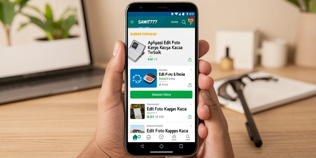 Tampilan antarmuka aplikasi SAWIT777 dengan alat edit foto kertas kaca.